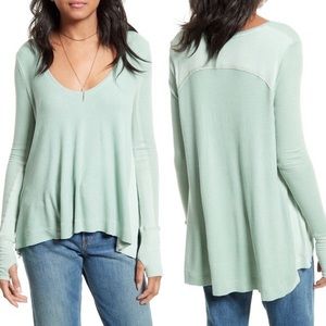 FP Malibu long sleeve waffle knit sea green blouse